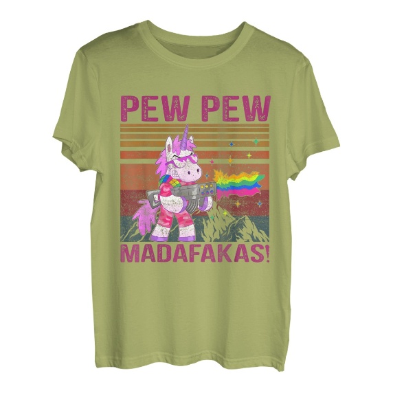 Unicorn Pew Pew Madafakas Vintage Crazy Cat Lustige Grafik T-Shirt