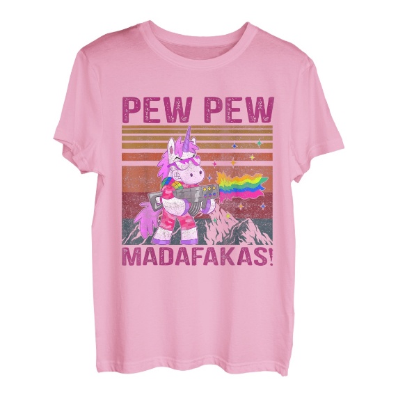 Unicorn Pew Pew Madafakas Vintage Crazy Cat Lustige Grafik T-Shirt