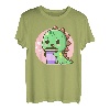 Niedlicher Kawaii-Boba-Tee, grüner Dino-Anime-Geschenk T-Shirt
