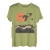 Schwäne Berge Landschaft Natur Minimalistisches Design T-Shirt