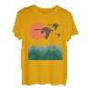 Schwäne Berge Landschaft Natur Minimalistisches Design T-Shirt