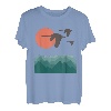 Schwäne Berge Landschaft Natur Minimalistisches Design T-Shirt