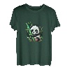 Niedlicher Kawaii-Panda, der im Wald sitzt, umarmt Bambus- T-Shirt