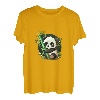 Niedlicher Kawaii-Panda, der im Wald sitzt, umarmt Bambus- T-Shirt