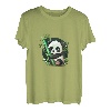 Niedlicher Kawaii-Panda, der im Wald sitzt, umarmt Bambus- T-Shirt