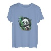Niedlicher Kawaii-Panda, der im Wald sitzt, umarmt Bambus- T-Shirt