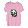Niedlicher Kawaii-Panda, der im Wald sitzt, umarmt Bambus- T-Shirt